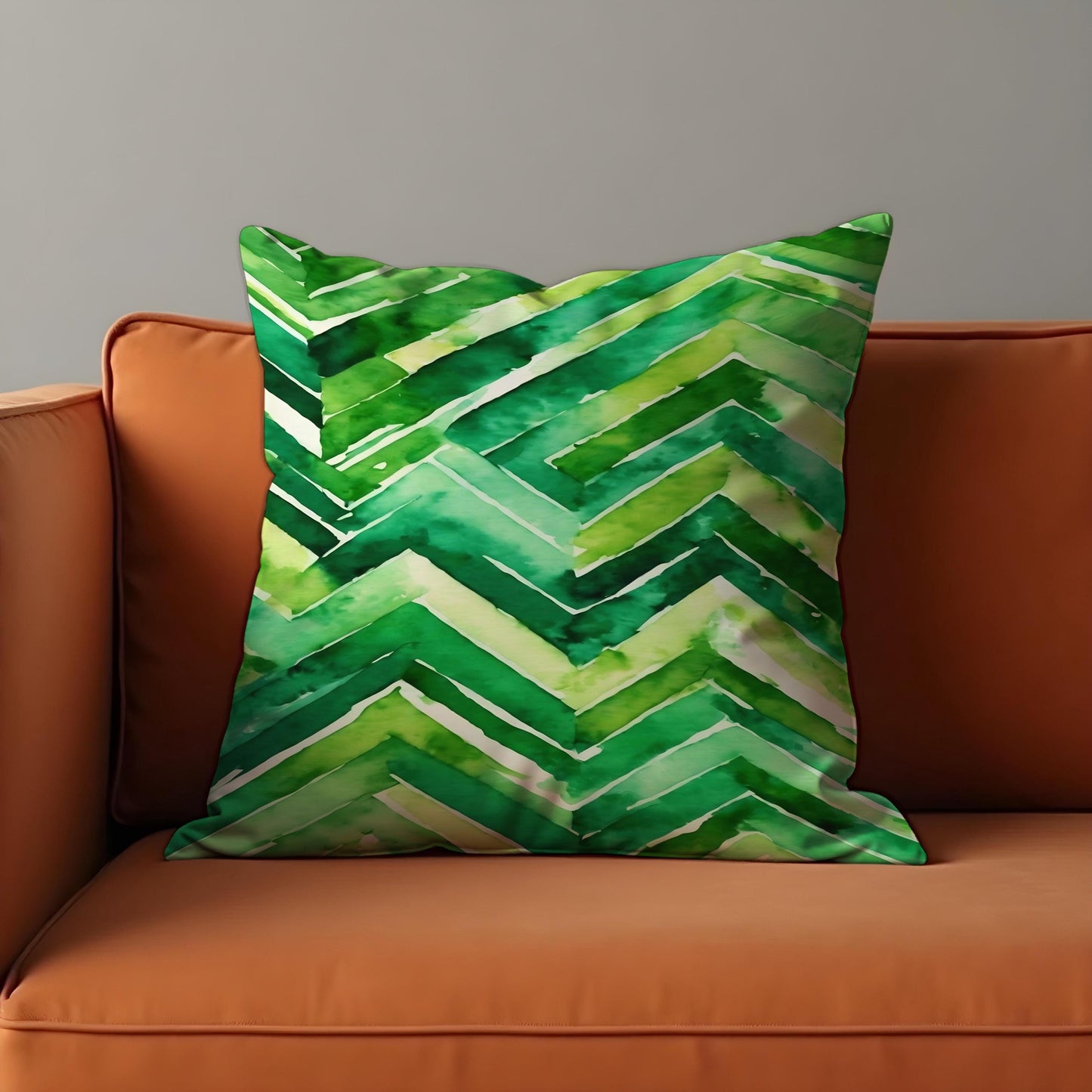 Green Chevron Watercolor Cushion Cover, Modern Throw Pillow Cover
