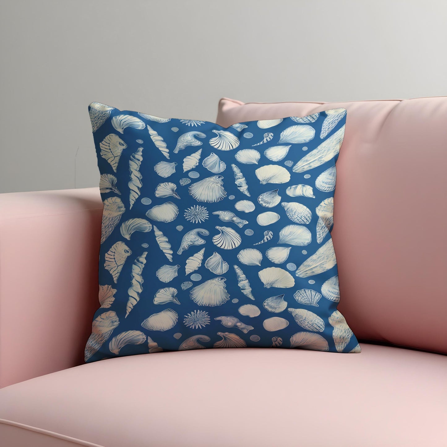 Nautical Seashell Cushion Cover, Blue Beach Theme Pillow Cover