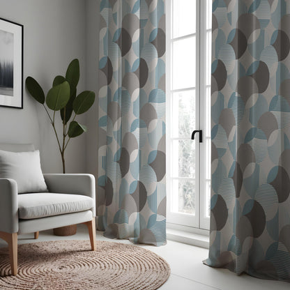 Blue Grey Geometric Curtains, Abstract Made to Measure Drapes