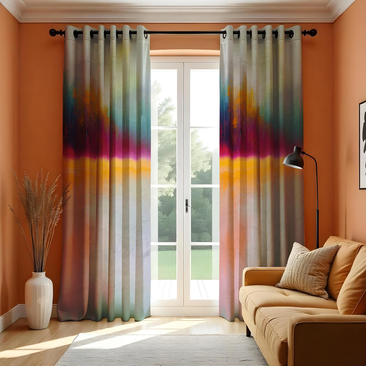 Colorful Ombre Sunset Curtains, Abstract Gradient Drapes