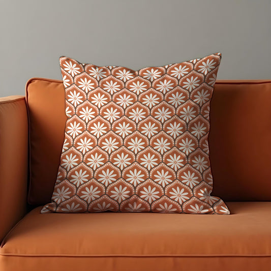 Terracotta Geometric Cushion Cover, Retro Pillow Case