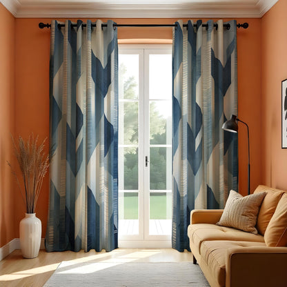 Blue Geometric Curtains, Minimalist Abstract Custom Drapes