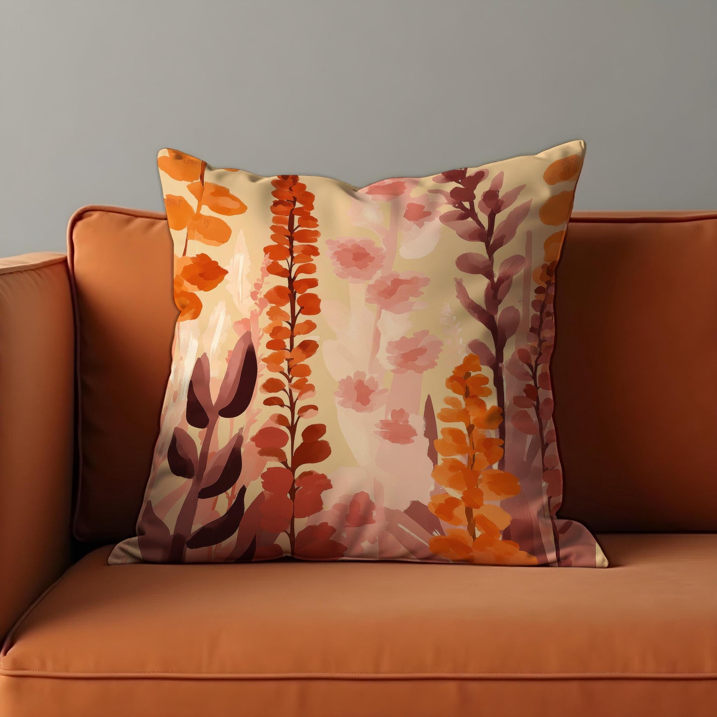 Autumn Floral Pillow Cover, Watercolor Botanical Cushion Case