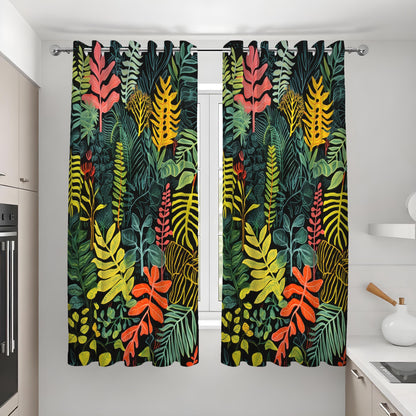 Colorful Tropical Leaf Curtains, Jungle Botanical Drapes