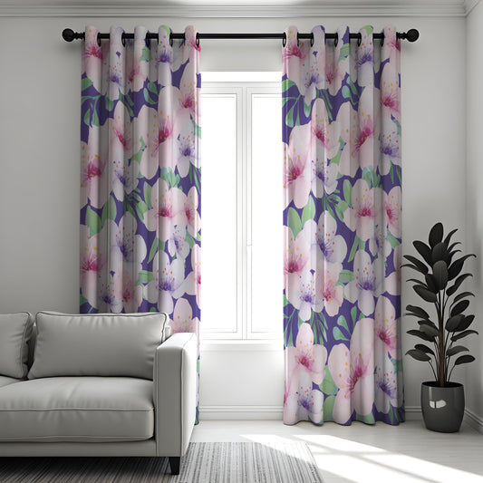 Pastel Pink & Purple Floral Curtains, Watercolor Drapes