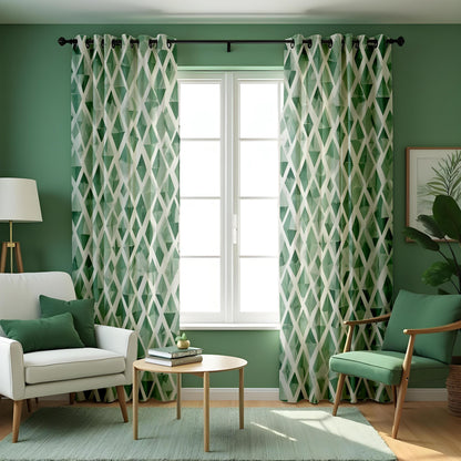 Green Multi Tone Abstract Curtains, Geometric Window Drapes