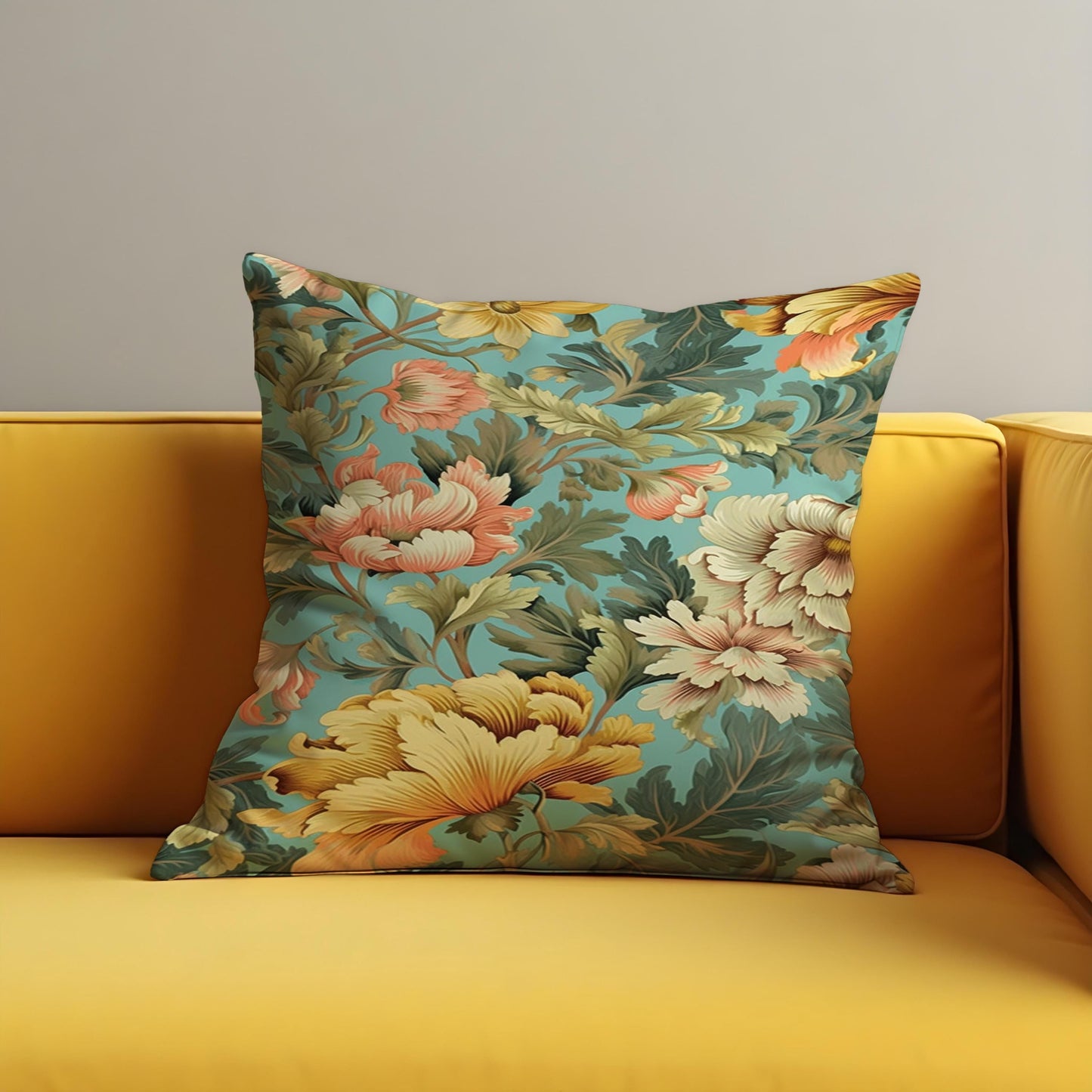 Botanical Chrysanthemum Cushion Cover, Yellow & Peach Floral Pillow Case