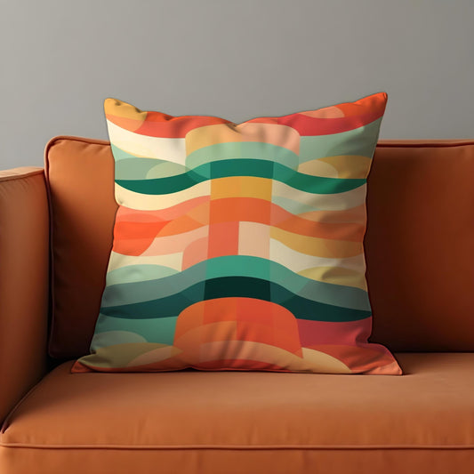 Color Block Pillow Cover, Retro Curvy Cushion Case