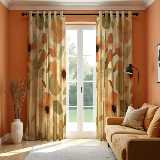 Retro Abstract Flower Curtains, Mid Century Modern Drapes