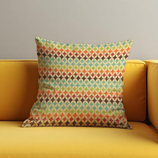 Retro Geometric Cushion Cover, Colorful Mid Century Pillow Case