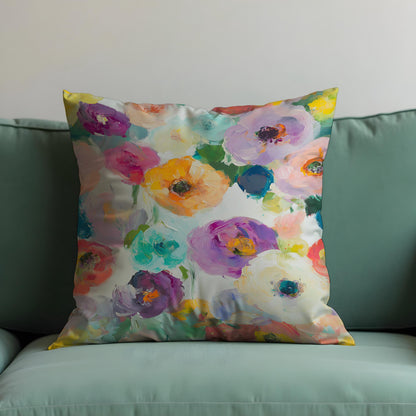 Colorful Floral Cushion Cover, Vibrant Brushstroke Bloom Pillow Case