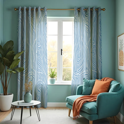Blue Wavy Line Curtains, Modern Fluid Abstract Drapes