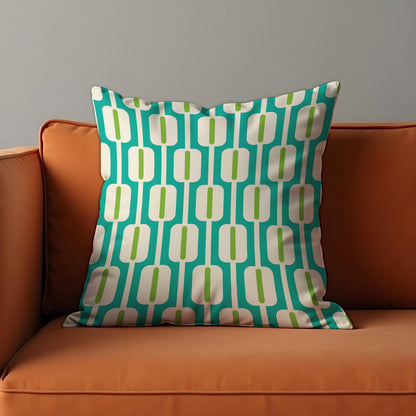 Teal Mid Century Cushion Cover, Retro Pillow Case
