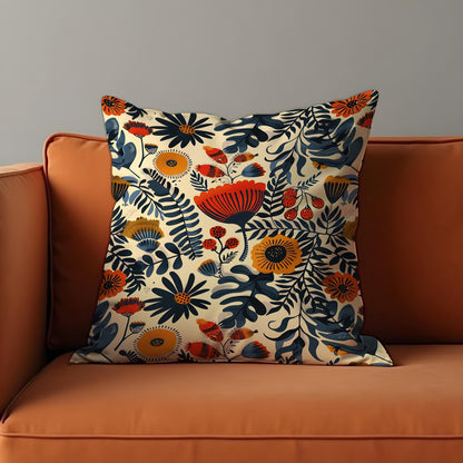 Folk Art Floral Cushion Cover, Bold Botanical Print Pillow Case