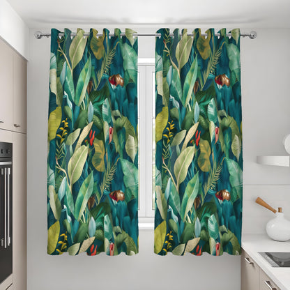 Green Palm Leaf Curtains, Tropical Jungle Botanical Drapes
