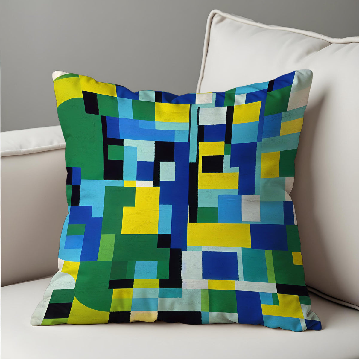 Pixel Art Cushion Cover, Blue Green Grid Pillow Case