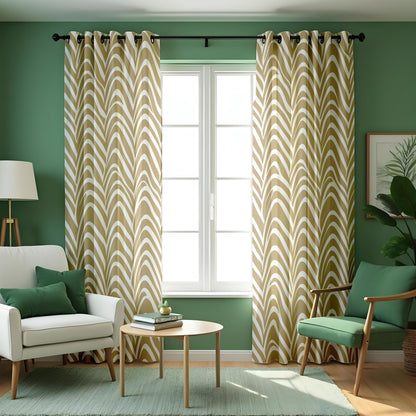 Beige Wave Pattern Curtains, Neutral Minimalist Drapes