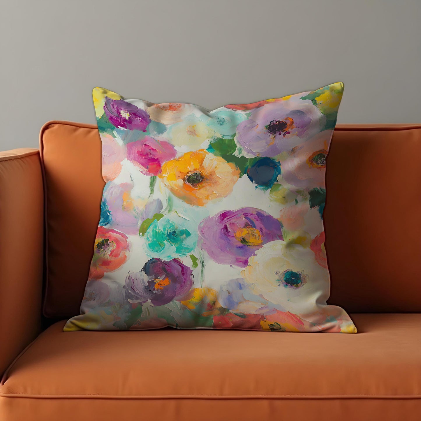 Colorful Floral Cushion Cover, Vibrant Brushstroke Bloom Pillow Case