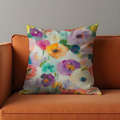 Colorful Floral Cushion Cover, Vibrant Brushstroke Bloom Pillow Case