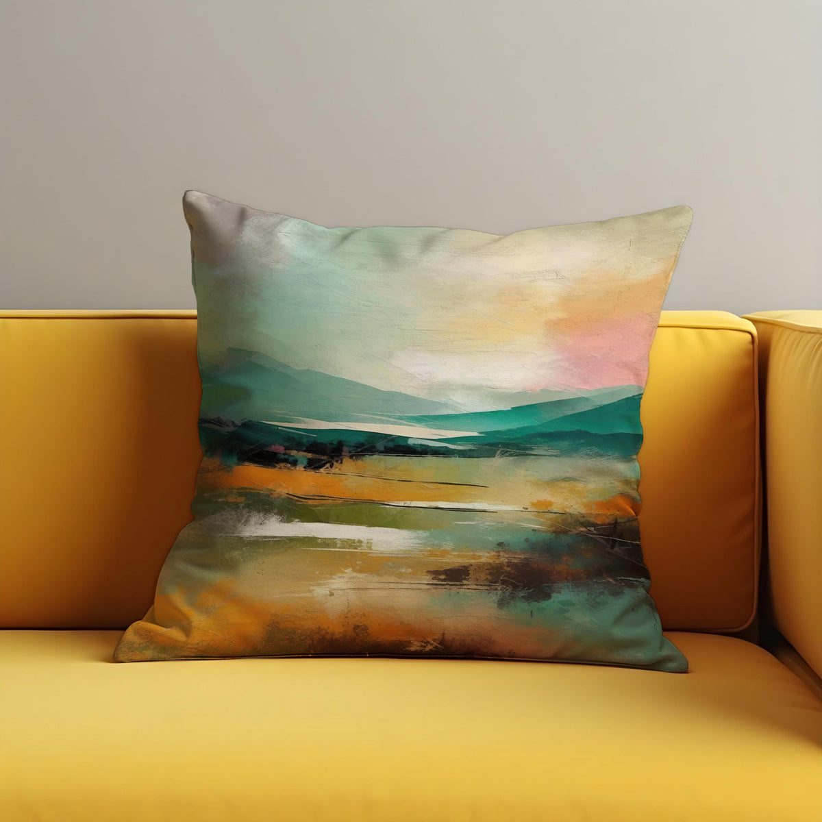 Abstract Landscape Cushion Cover, Scenic Nature Throw Pillow Case