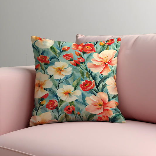 Tropical Floral Cushion Cover, Orange Coral Pillow Case