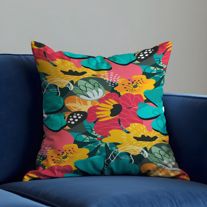 Bold Colorful Floral Cushion Cover, Vibrant Botanical Print Pillowcase