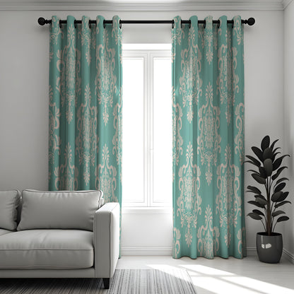 Green Damask Curtains, Classic Pattern Custom Made Drapes