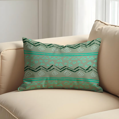 Tribal Geometric Cushion Cover, Sage Green and Teal Pattern Pillow Case