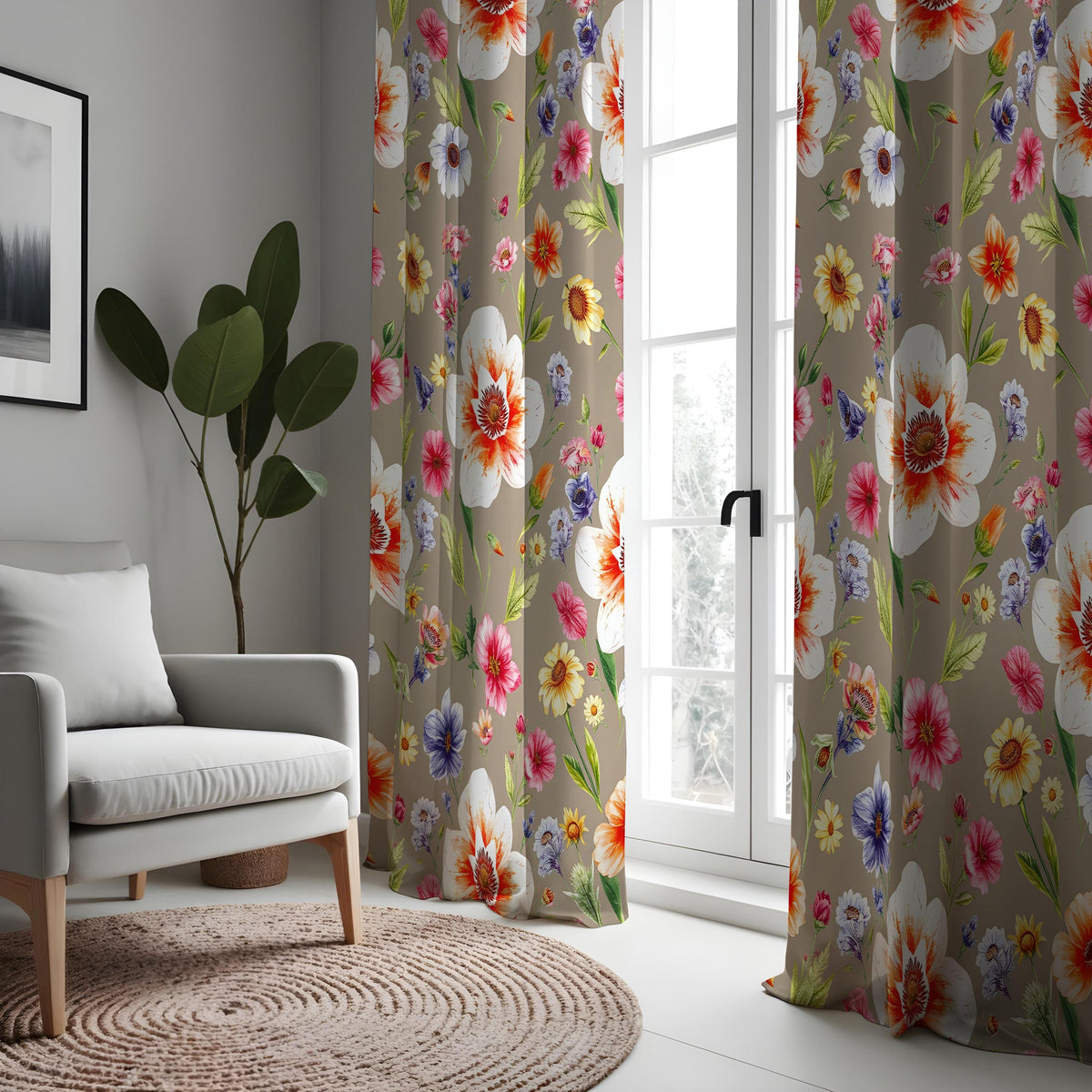 Large Flower Curtains, Vibrant Botanical Floral Drapes