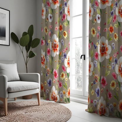 Large Flower Curtains, Vibrant Botanical Floral Drapes