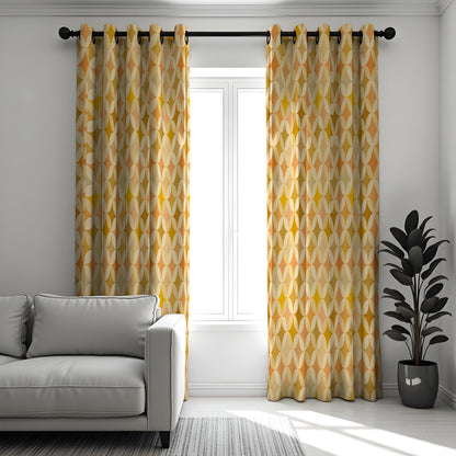 Orange Yellow Geometric Curtains, Mid Century Retro Drapes