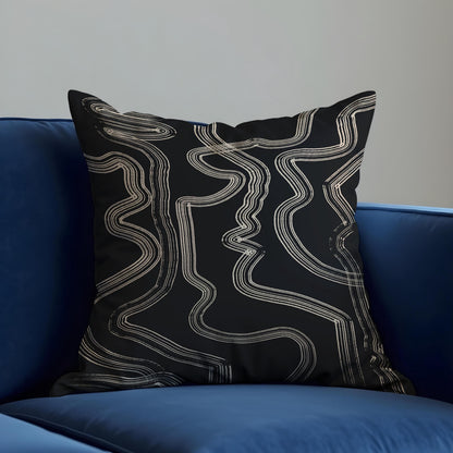 Abstract Black and Beige Cushion Cover, Geometric Lines Throw Pillow Cover