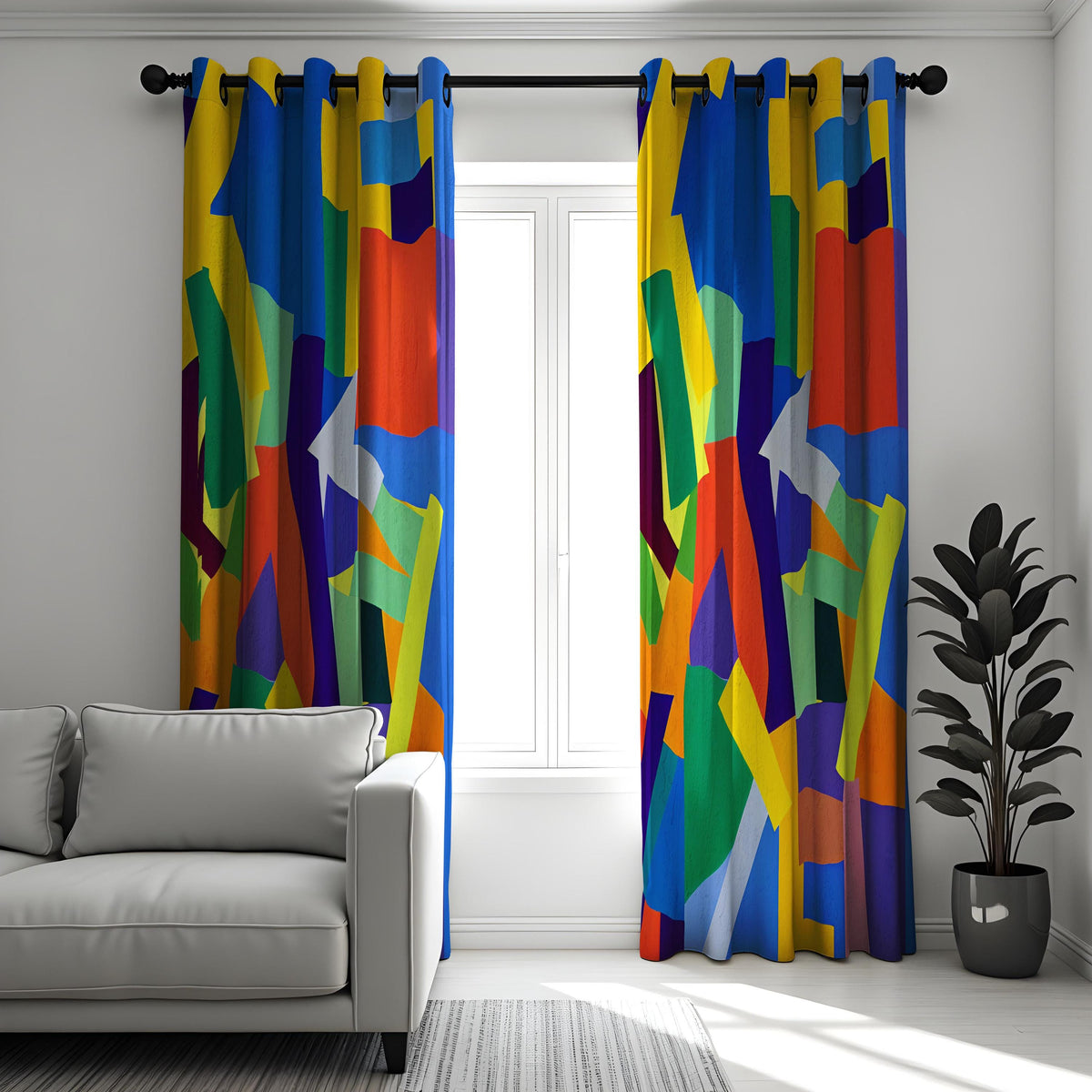 Bold Color Block Curtains, Multicolor Abstract Drapes