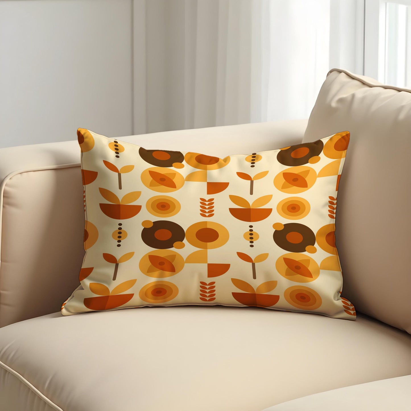 Mid Century Modern Floral Cushion Cover, Retro Throw Pillow Cover