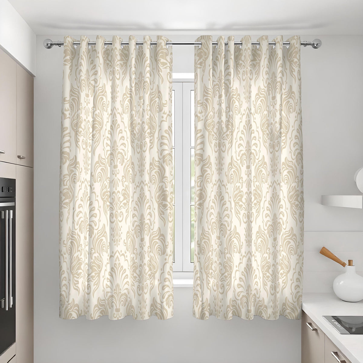 Beige Cream Damask Curtains, Classic Neutral Window Drapes