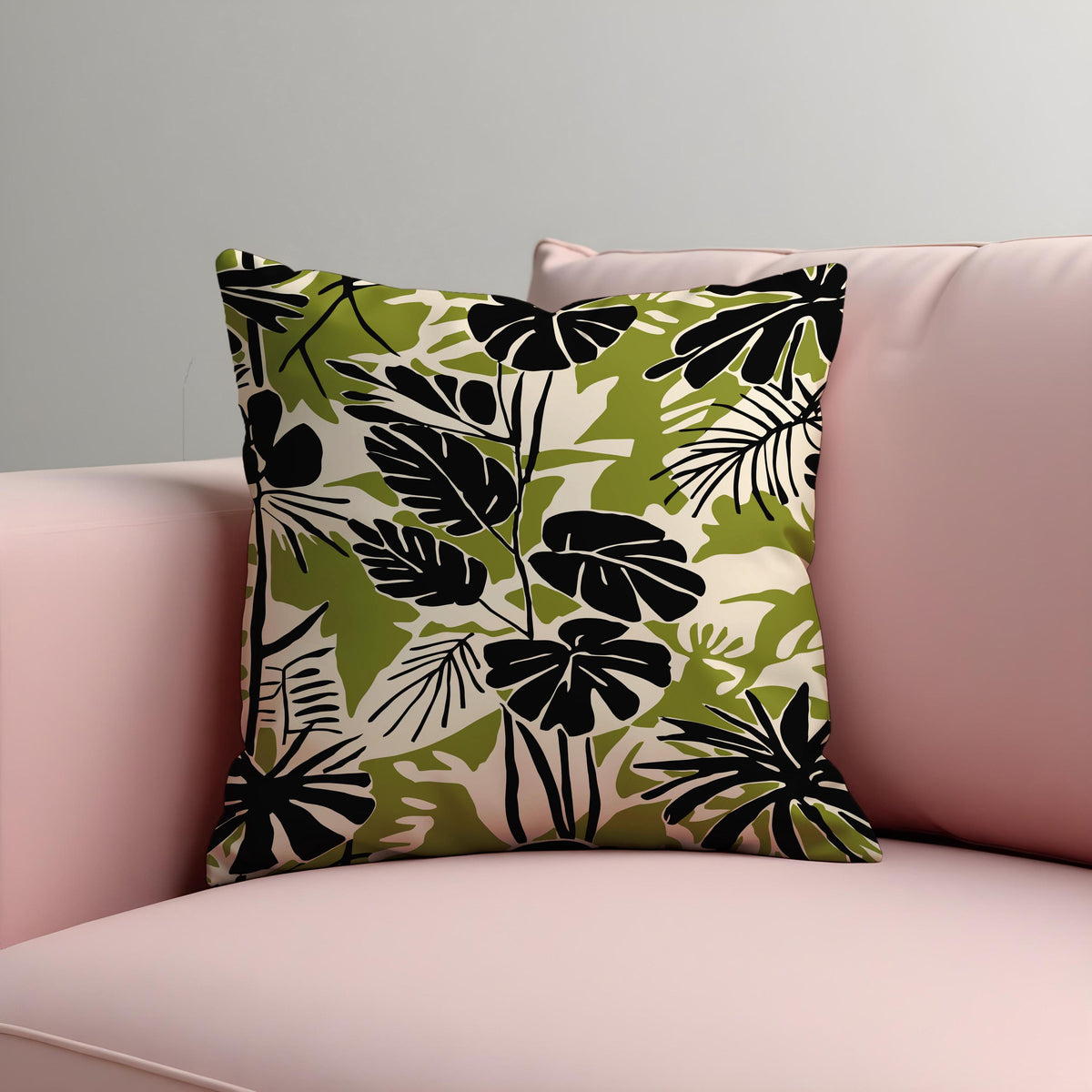 Black Green Leaf Cushion Cover, Tropical Pillow Case