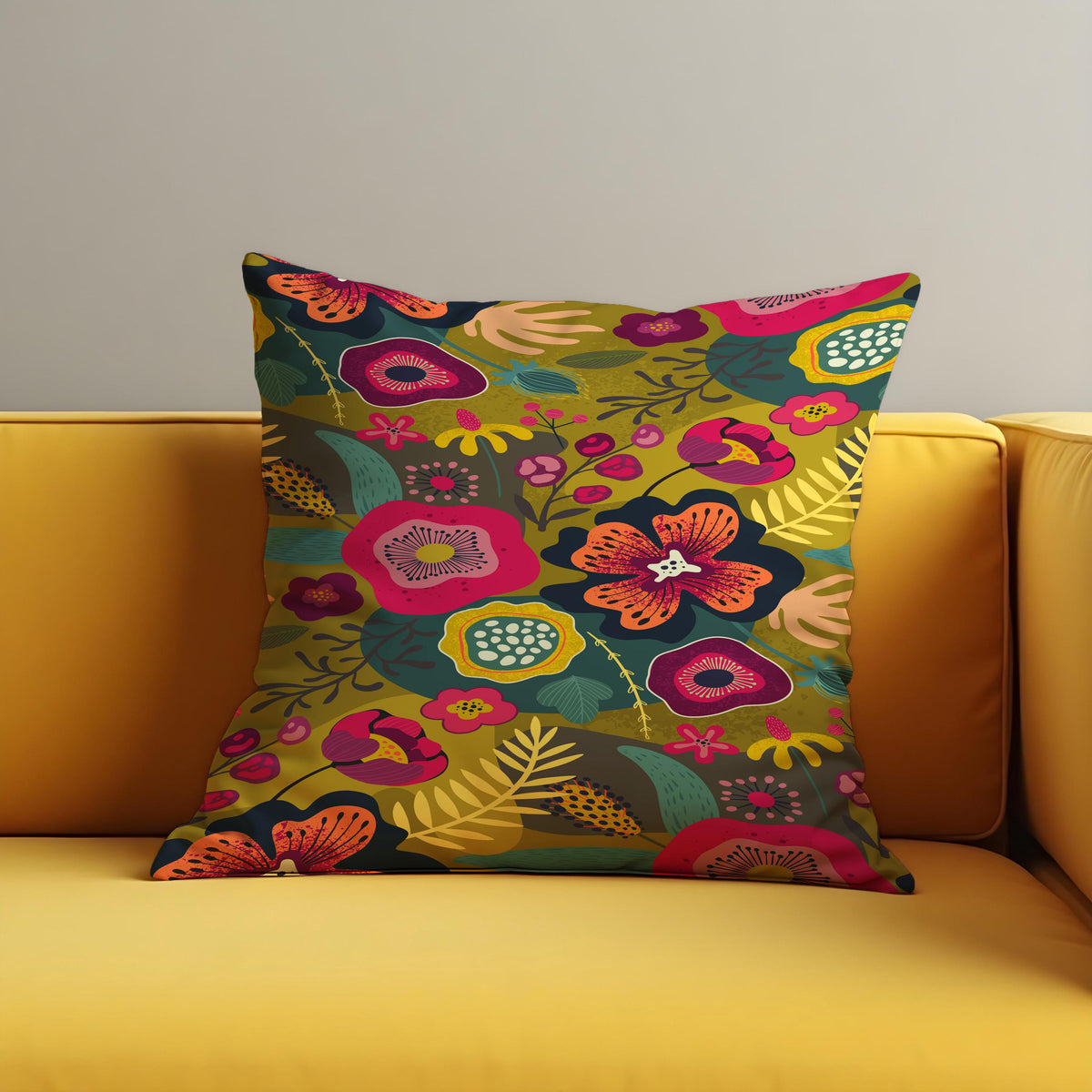 Vibrant Floral Cushion Cover, Boho Throw Pillow Case