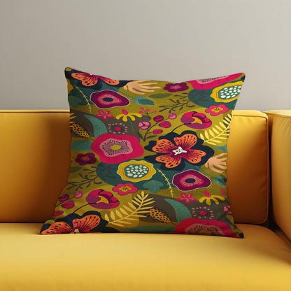 Vibrant Floral Cushion Cover, Boho Throw Pillow Case