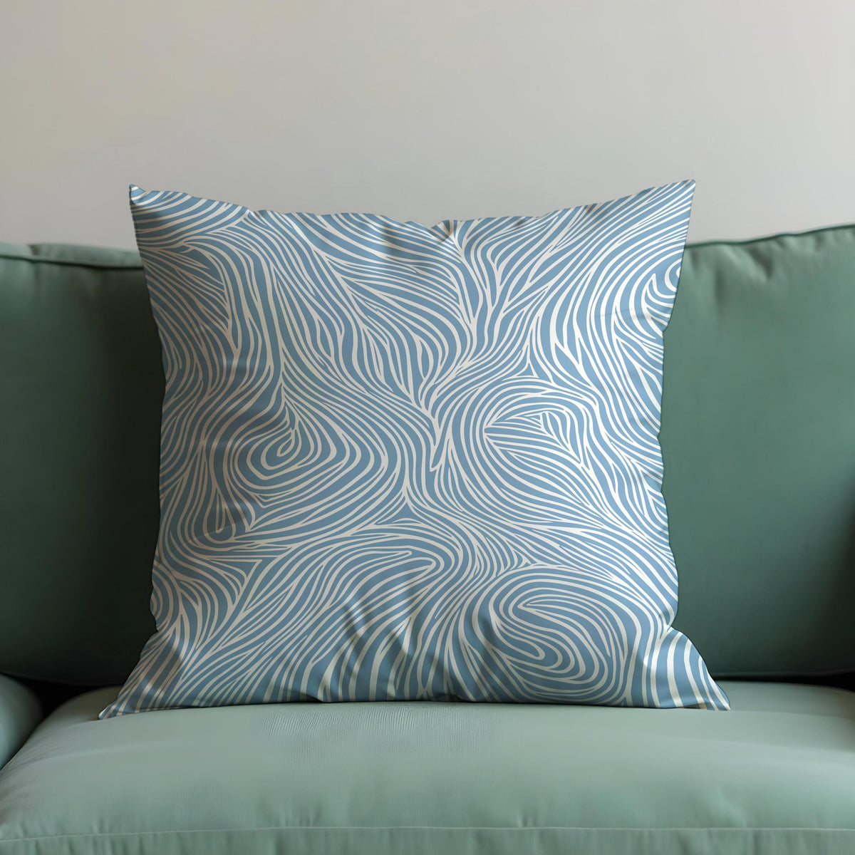 Light Blue Wave Throw Pillow Cover, Line Art Cushion Case