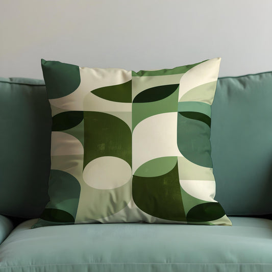 Green Retro Geometric Cushion Cover, Mid Century Modern Leaf Pillow Case