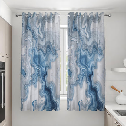 Blue Grey Marble Curtains, Fluid Abstract Custom Drapes