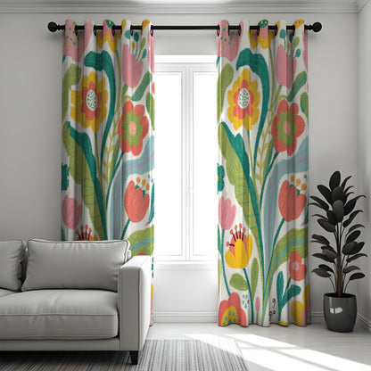 Bright Oversized Floral Curtains, Colorful Botanical Drapes