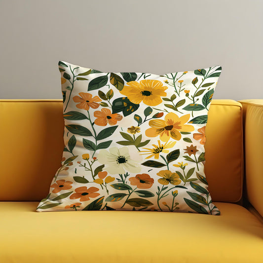 Yellow Floral Cushion Cover, Autumn Throw Pillow Case