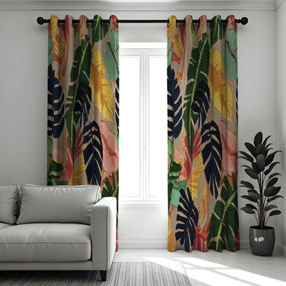 Multicolour Tropical Leaf Curtains, Jungle Foliage Drapes