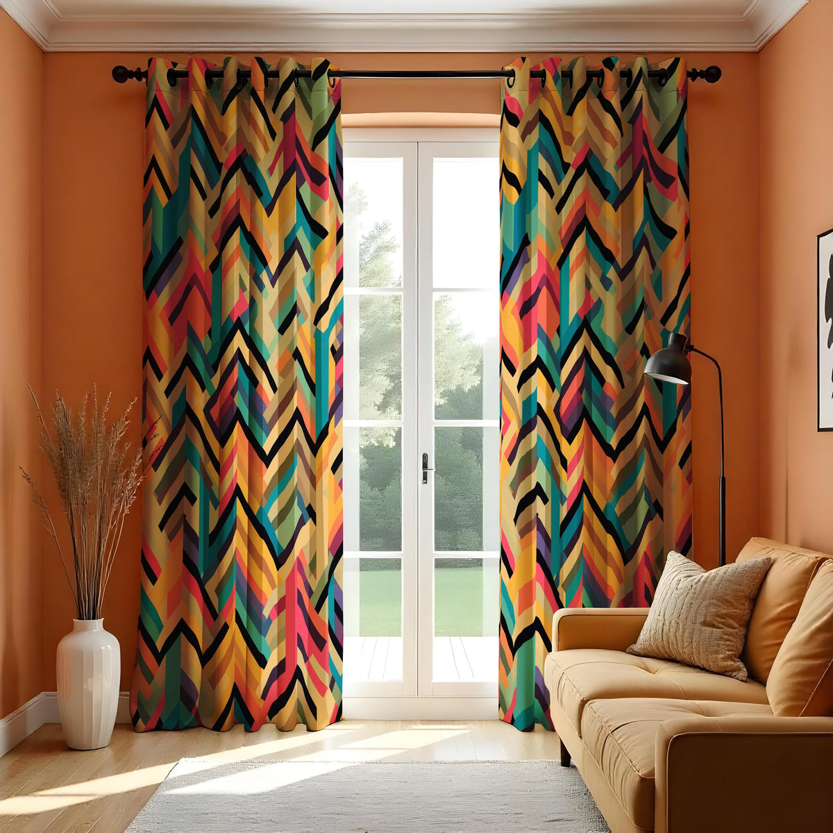 Colorful Chevron Zigzag Curtains, Bold Geometric Drapes
