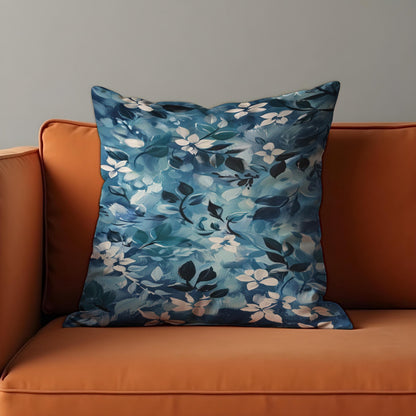 Blue Botanical Cushion Cover, Floral Throw Pillow Case