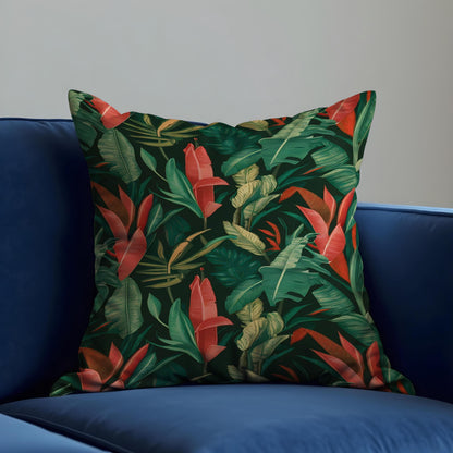 Tropical Banana Leaf Cushion Cover, Dark Green Jungle Pillowcase