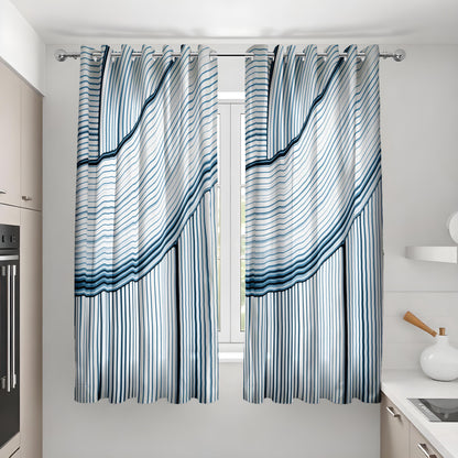 Navy & White Wave Stripe Curtains, Modern Minimalist Drapes