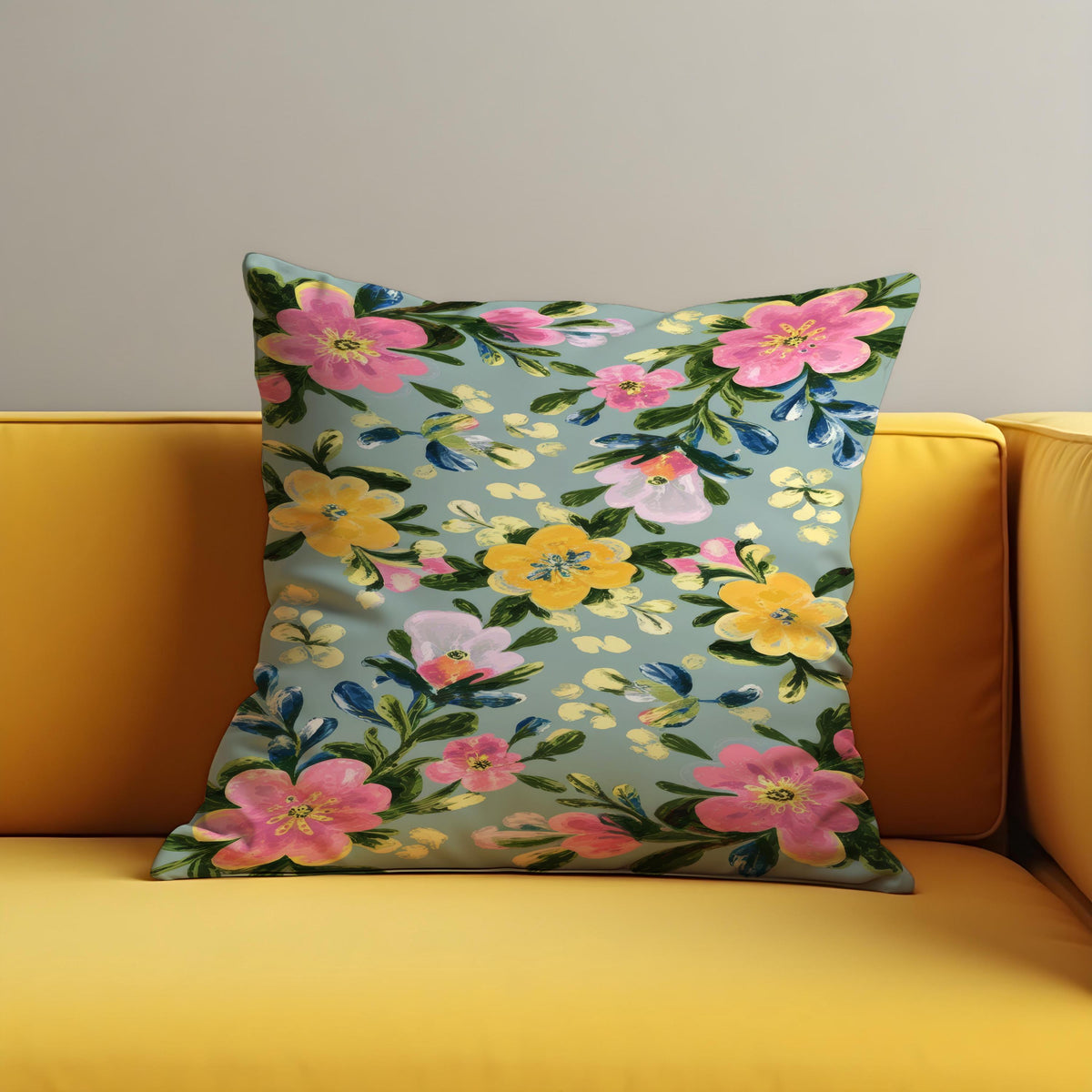 Blue Flower Cushion Cover, Fresh Botanical Pillow Case