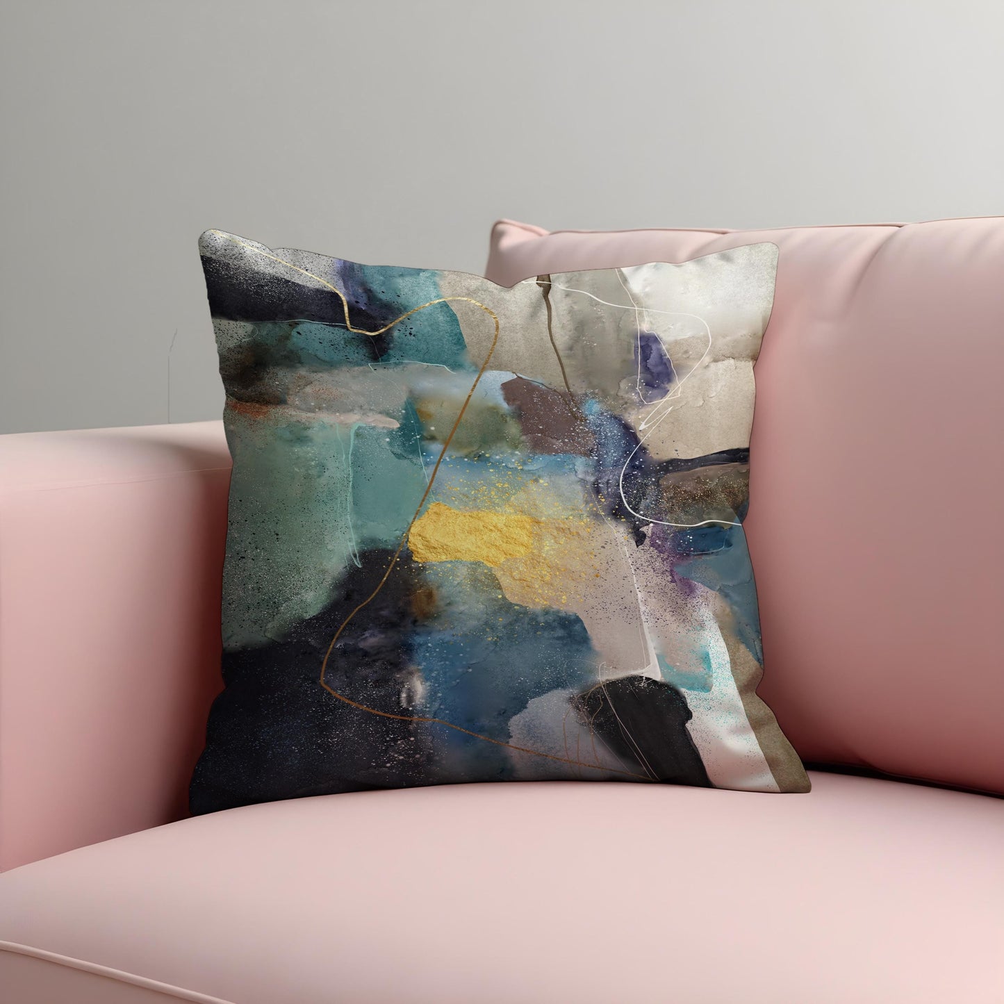 Moody Abstract Watercolor Cushion Cover, Blue & Beige Pillow Cover